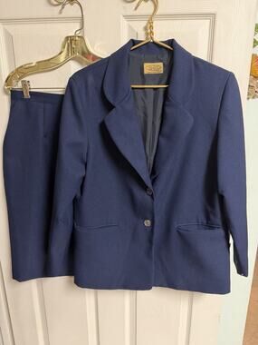 VTG Lot 2 Green Blue Skirt Suit Set Blazer 40w Pencil Skirt 30x24 90s Y2K Career